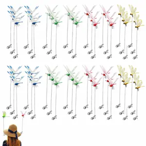 32 pcs Outdoor Fake Dragonfly Rod Clip, 3D Dragonfly GardenDecoration,  Hangable Ornaments Set Hanging，Garden MetalDragonfly Clip.Natural Organic Concept,