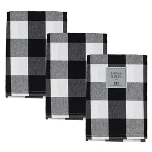 Kitchen Towel Set, Black and White Plaid Pattern, 20 x 30 Inch Dish Towels, Soft & Absorbent Cotton Kitchen Towels for Drying Dishes, Cleaning & Everyday Kitchen Use,Pack of 3, 6, 12itc