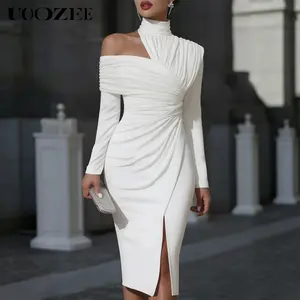 UOOZEE Women's 2026 Spring-Autumn Thin Polyester-Spandex Knitted Tied-Waist Bodycon Maxi Dress, Round Neck Short Sleeves, Elegant for Birthday Cocktail Evening Events (Sizing Runs Small - Check Size Guide or Order Larger), Earrings, Thick