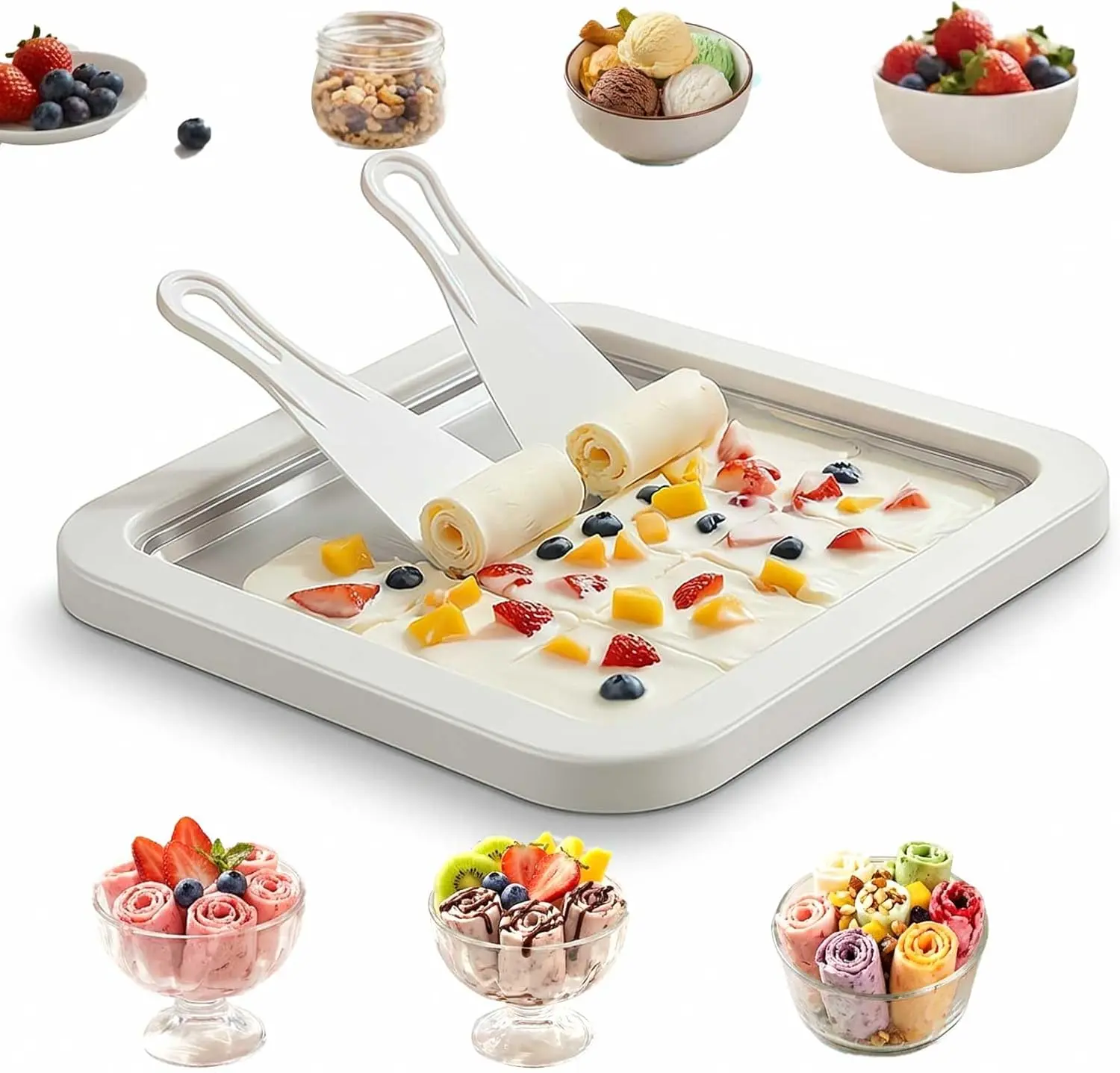 UOYGAO Ice Cream Maker Machine - Food-Grade SUS304 Stainless Steel Rolled Ice Cream Cool Plate, Instant Gelato & DIY Slushy Kit, Easy Cleanup for Parent-Child Kitchen Activities, Unisex Kids' Christmas/Birthday/Easter Gifts