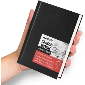 Mixed Media Art Sketchbook, 4 x 6 inches Hardcover Pocket Sketchbook,100 Sheets/200 Pages 125 GSM Acid-Free Beige Drawing Papers,Small Travel Drawing Journal for All Artists or Beginners.Black