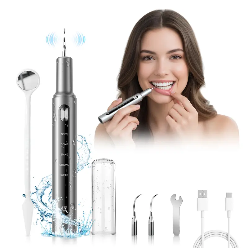 Electric Oral Care Teeth Cleaning Kit - 5 Modes Cleansing Brush with LED Lights, Portable USB Brush+Pick Combo, Oral Care Kits for Travel Needs