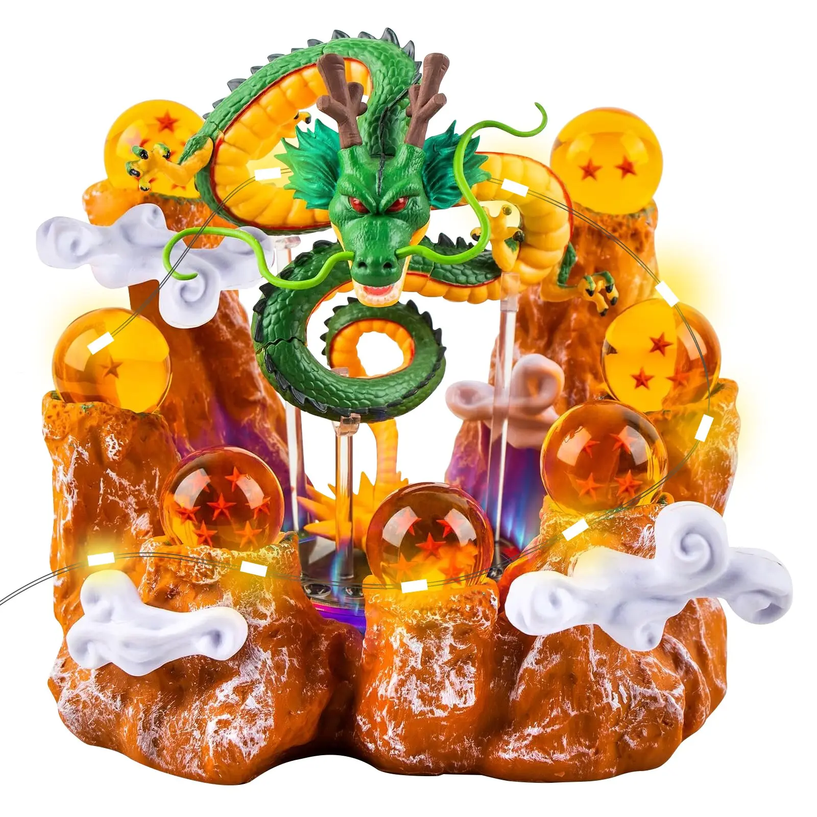 DLDA 7-Ball Summoning Dragon Plastic Statue Set, 3.6cm Crystal Balls, Acrylic Base, Gift Box, No LED Light, Room Decor for DBZ Anime Fans