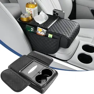 Leather Center Console Cover with Cup Holder,Booster Arm Rest Cover for Car Middle Console Cover,Fit For Nissan /Honda /Accord/Civic /CRV /Hrv /Kia /Sorento /Toyota /Corolla /4Runner /Camry /Hyundai /Mazda