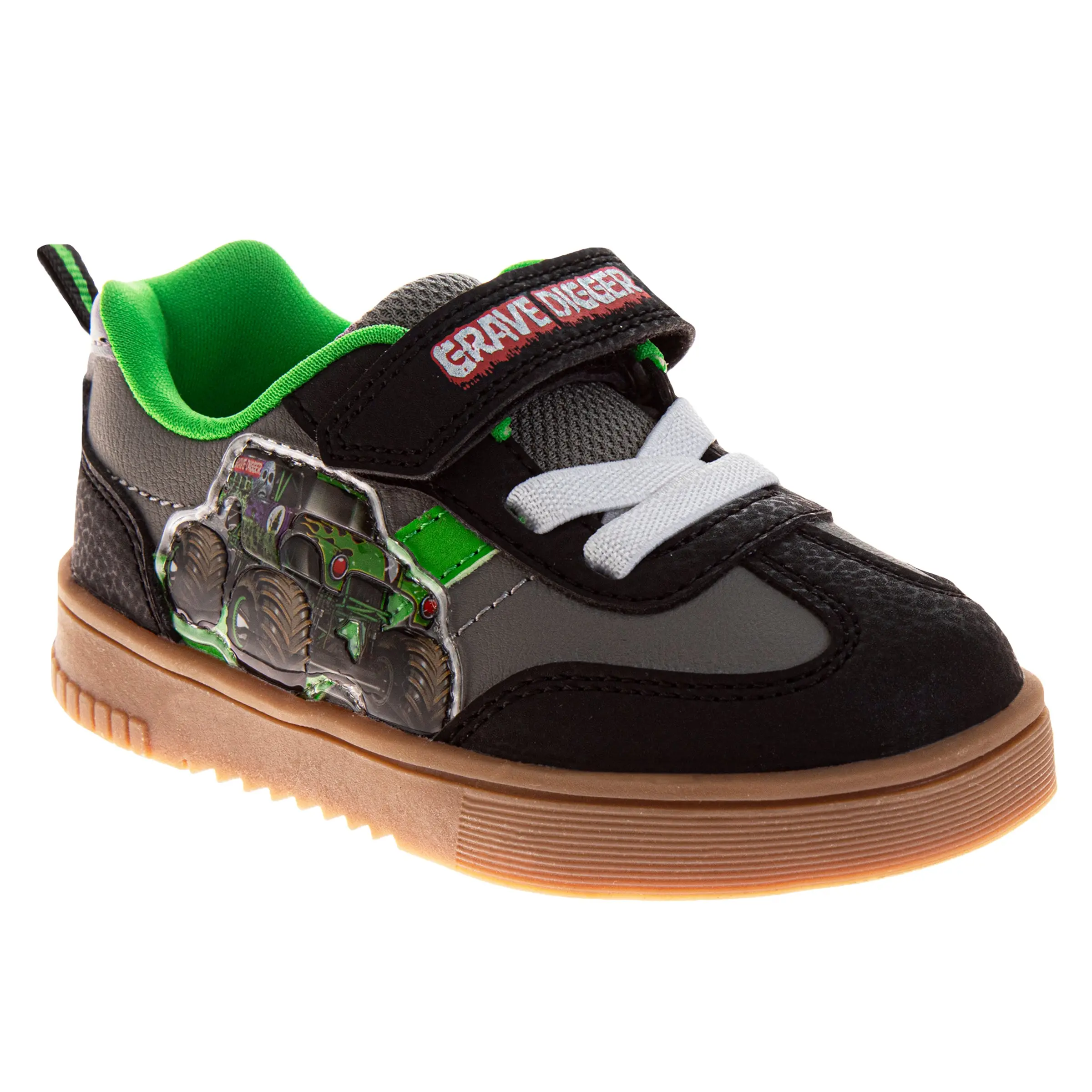 Monster Jam Boys' Grave Digger Trainer Sneakers, Casual Low Top with Cushioned Insole and Hook-and-Loop Closure for Toddlers & Little Kids, Trainer Sneaker, Size 8, Playtime Wear, Cushioned Sole, Breathable Upper, 3 - 4 Years, Officially Licensed