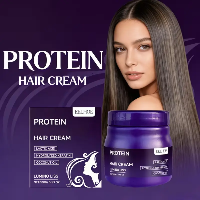 Protein Correction Smoothing Hair Cream,Deep Nourish Restore Broken Hair Cuticle, Eliminate Frizz Static Tame Unruly Curly Hair, Salon Grade Straightening Repair Mask for Dry Bleached Dyed Coarse Natural Curly Hair Types