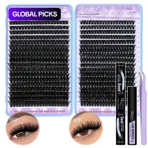 Natural Look Eyelash Extensions Kit, 1 Box Individual False Eyelashes with Eyelash Glue & Tweezers & Remover, Professional Eye Makeup Accessories for Women