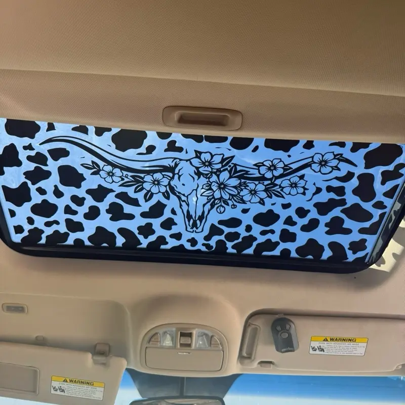 DC Prints Long Horn Cow Print sun roof Car Decal for Vinyl Window Decal - Removable, Not Reusable, Water-Resistant, Suitable for Extreme Weather Conditions, decals for trucks