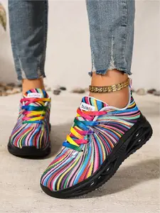 Women's Lace-Up Colorful Jelly Platform Sneakers - Lightweight Breathable Casual Shoes for Outdoor Sports & Daily Wear