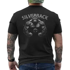 Gorilla Gym Monkey Angry Growling Scary Silverback Gorilla Men's T-shirt Back Print