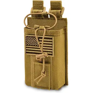 Molle Radio Pouch Holster  Holder Duty Belt Accessories  Heavy Bag for Two Ways Walkie Talkies Adjustable Storage with 1 Pack Patch (Khaki)