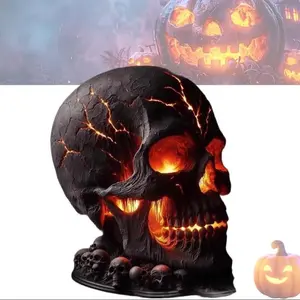 Halloween Volcanic Skull Lantern - Handmade Volcanic Rock Night Lamp, Terrifying Home Party Garden Decoration, Creating a Mysterious Dark Atmosphere