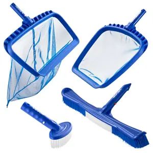VEVOR Swimming Pool Cleaning Kit, Includes 2 Detachable Brush Heads (20 Inch / 5.5 Inch) and 2 Pool Skimmer Nets, 4-in-1 Inground/Above Ground Pools Cleaning Tools Set for Leaf, Fine Mesh, No Poles