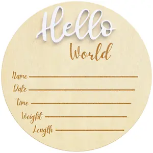 Kemina Blankets Wooden Baby Announcement Sign – 6-Inch Hello World Newborn Name Sign for Hospital Birth, Nursery Photos