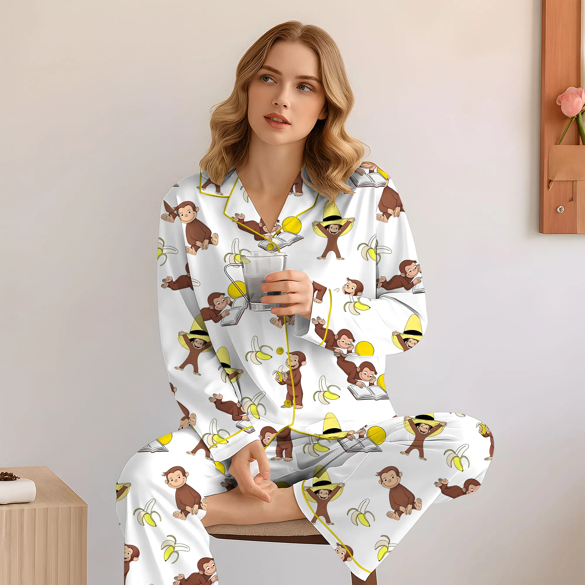 Curious George Monkey Pajamas, Stay Curious Pajamas, Nostalgic Cartoon PJS, Travel & Learning Gift, Curious George PJS