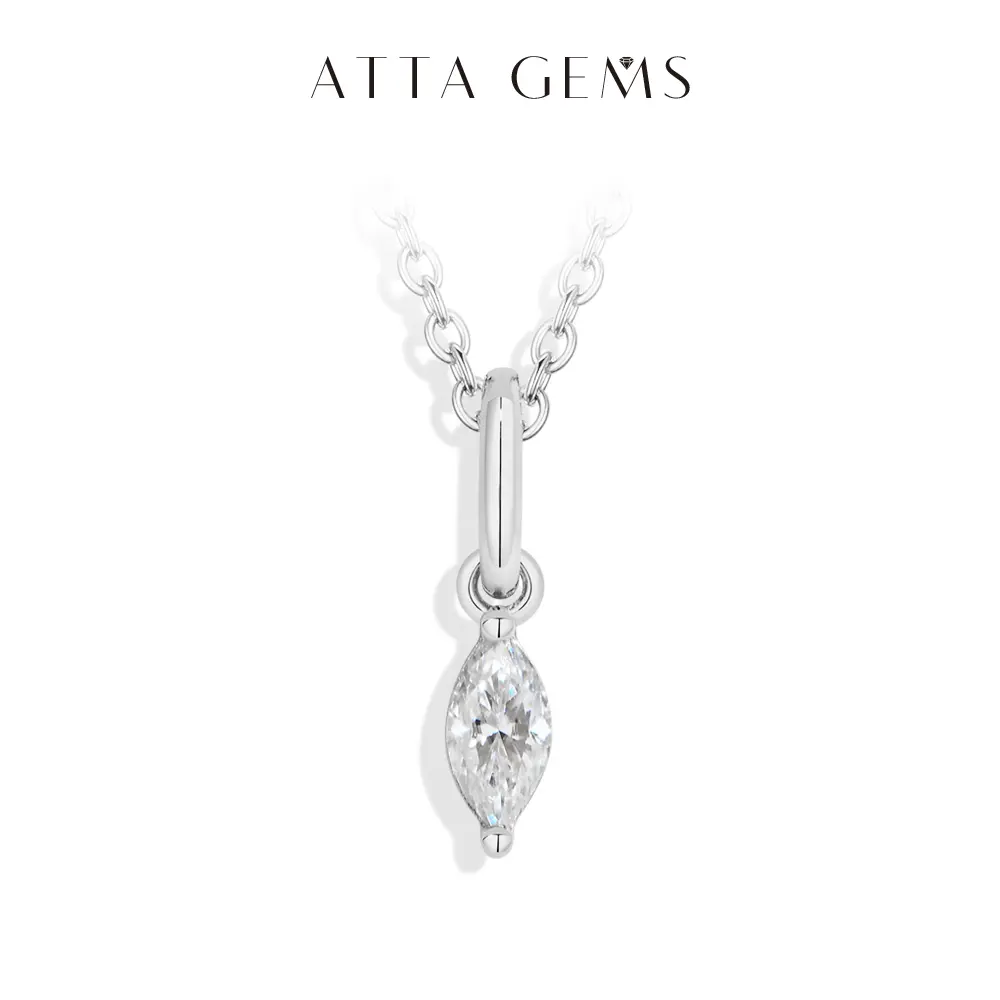 ATTAGEMS 925 Sterling Silver Necklace with Marquise Cut Moissanite, Unisex Pendant for an Elegant Look, Ideal for Engagement and Daily Wear, Chain Necklaces, Necklace Pendant Jewelry