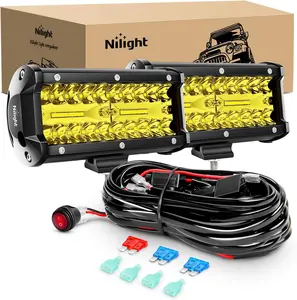 Nilight 2PCS 6.5 Inch 120W Amber Triple Rows Spot Flood Combo LED Light Bar, 12000LM Waterproof Off-Road Compatible Work Lights with 16AWG 2-Lead Wiring Harness Kit, Work Light