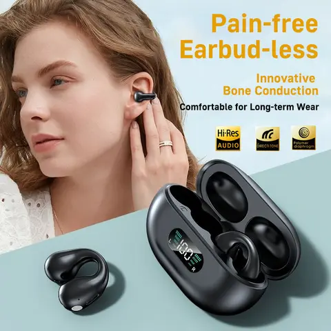 Bone Conduction Bluetooth Headphone - Silicone Electronic Audio Device with Chargeable Station, Built-in Stereo Mic Clarity, 4H Playback, Hands-Free On-the-Go Calls, Long-Lasting Battery for Android iOS Devices