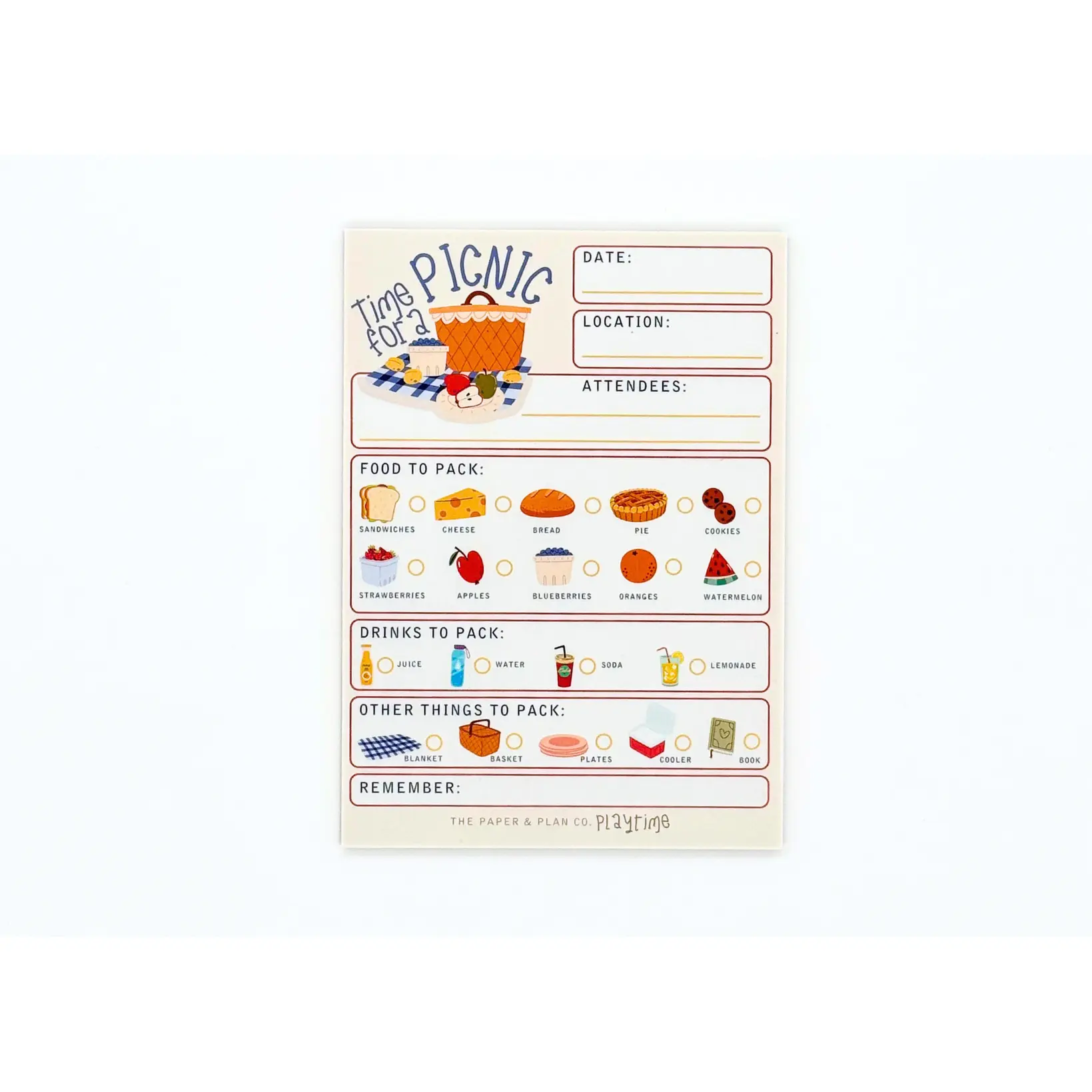 Time for a Picnic Playtime Pads for Pretend Play - 4" x 6" 50 Sheets Notepad for Kids to Organize Reads and Play Librarian Made in USA