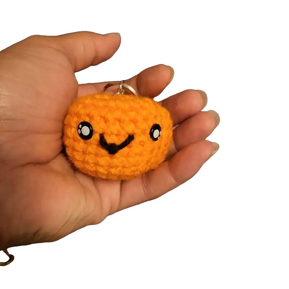 Pumpkin Kechains - Orange Crocheted Keychain with Smiley Face Design