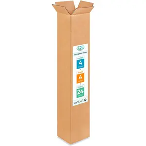 Tall Moving & Shipping Boxes 4x4x24 inches (10-Pack) - Extra Strength 200 lb vs Regular - Corrugated Strong Boxes for Packaging Moving - Cardboard Box, Made in USA - Packing Box by IDL Packaging