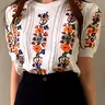 Elegant Embroidered Floral Knit Sweater, Vintage Bubble Hem Design Round Neck Short Sleeve Top, Summer Ice Silk T-Shirt, Knitwear