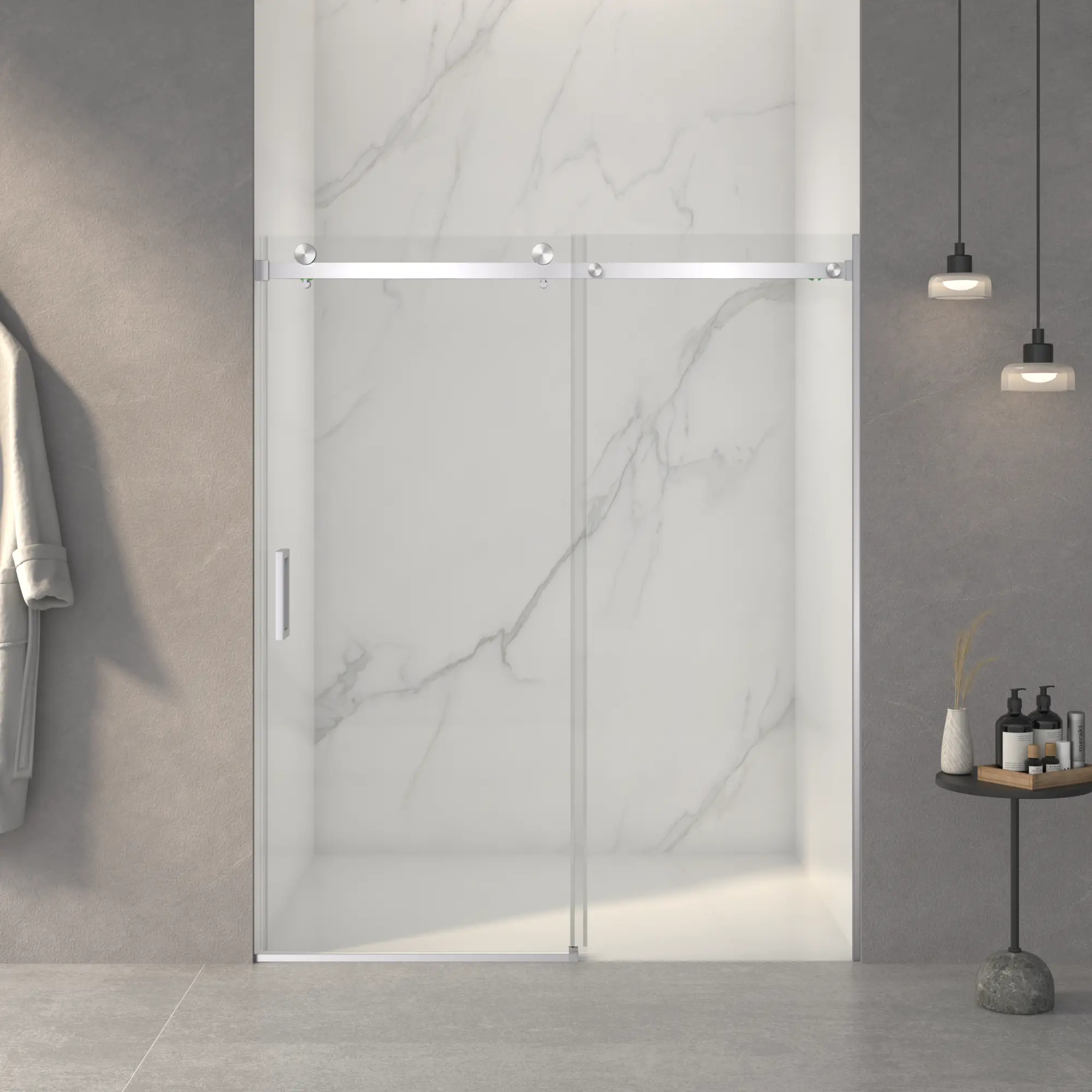 56-60" W x 72" H Frameless Sliding Shower Door, 5/16" (8mm) Thick SGCC Tempered Clear Glass with Double-Sided Easy Clean Coating, Brushed Nickel Finish with Soft Closing Buffer, Adjustable Width Sliding Bathroom Door
