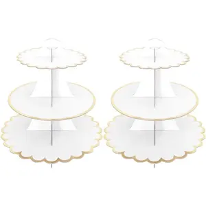 2 PACK Cardboard Cake Stand 3 Tier Paper Round Cupcake Holder Tower Disposable Pastry Stand for Birthday Afternoon Tea Wedding Party Anniversary Christening Fruit Desserts Display
