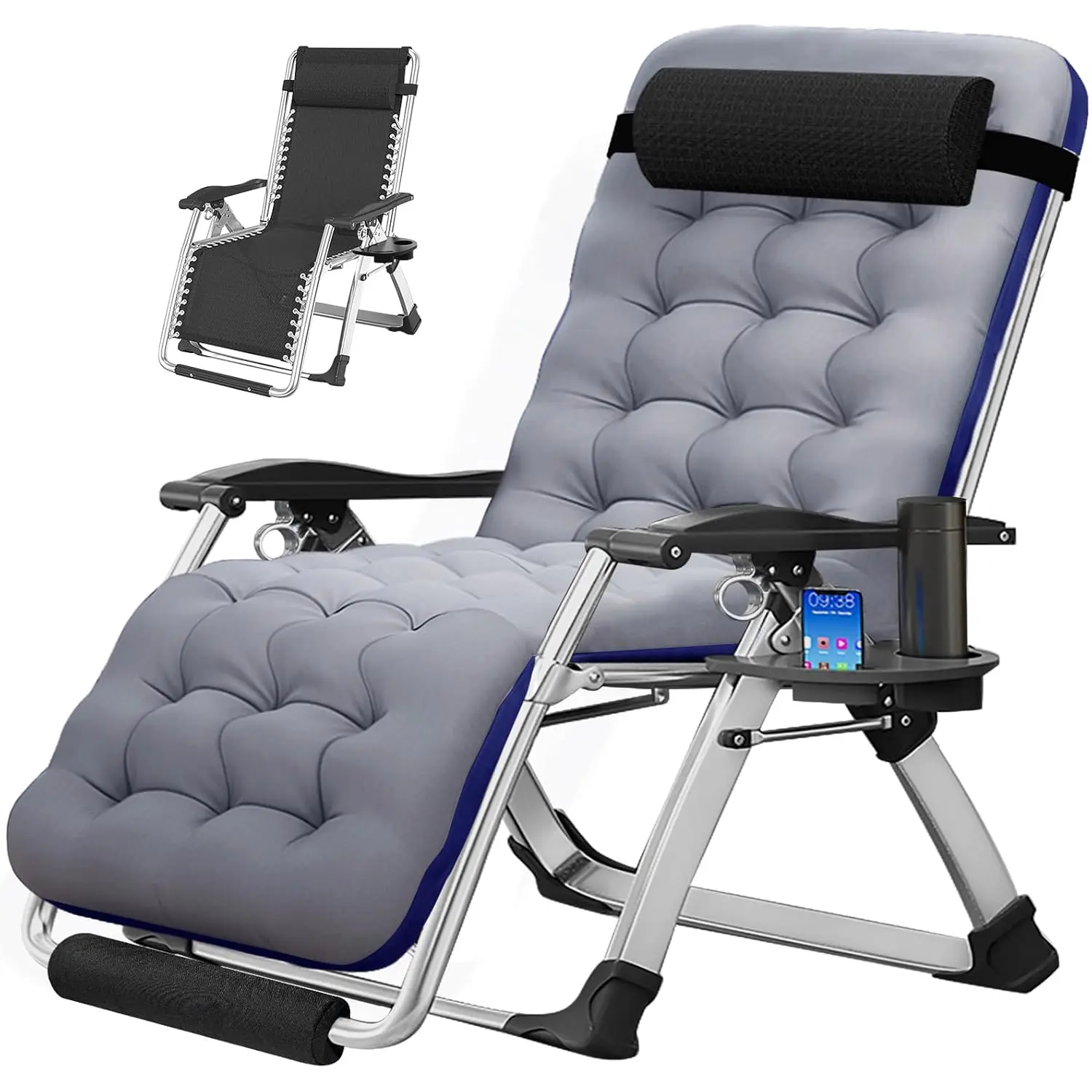 Slsy Zero Gravity Chair Oversized XL, Reclining Lounge Chair with Removable Cushion & Tray for Indoor and Outdoor, Patio Recliner Folding Chair Ergonomic Adjustable Modern