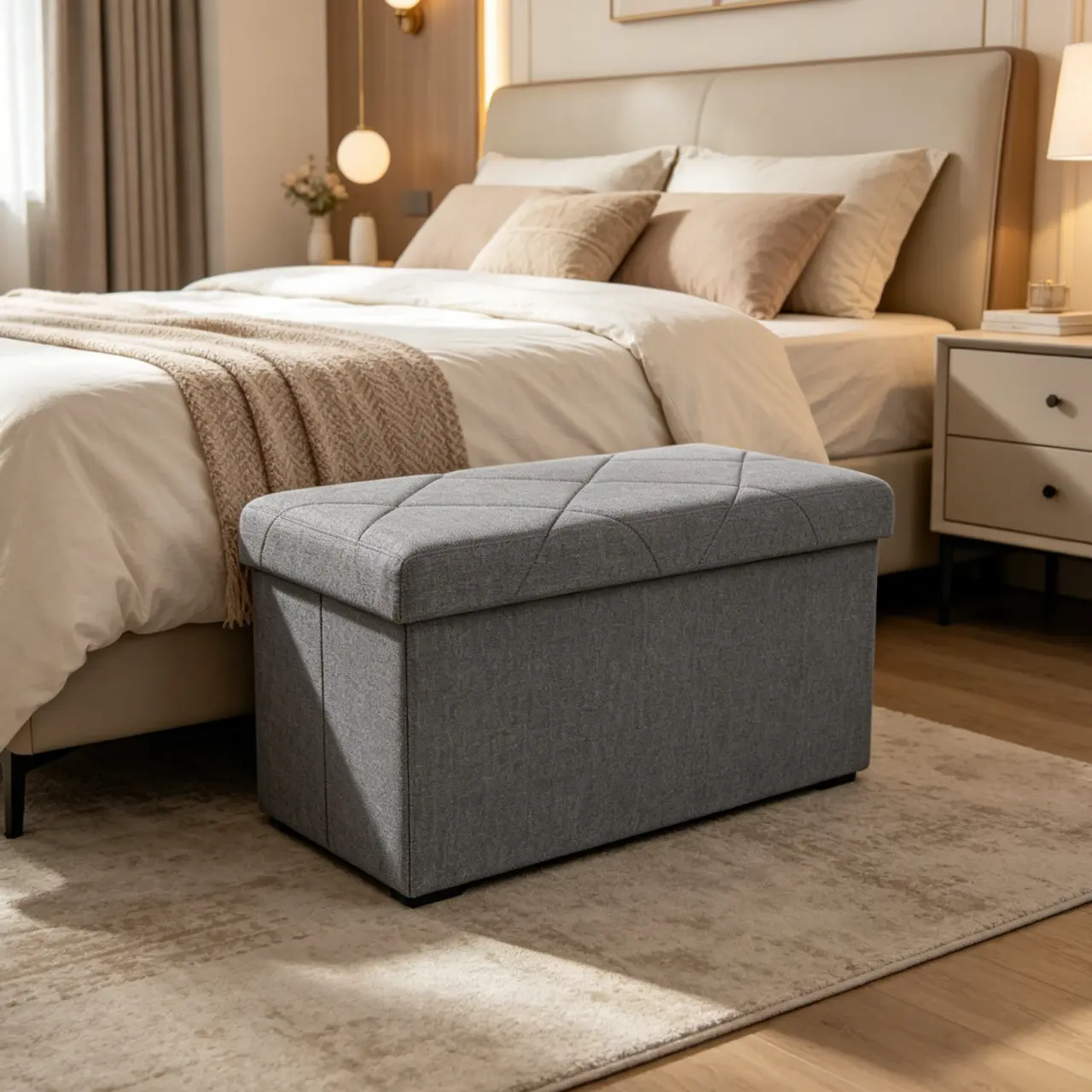 Multifunctional Upholstered Storage Ottoman Stool - Linen Sponge Fabric Foldable Indoor Footstool, Multi-Size Combinations, Living Room Organizer & Decor, Ideal for Gifting