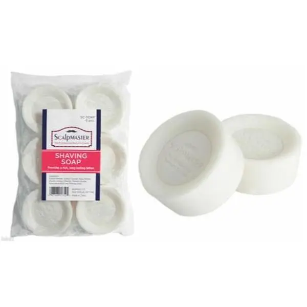 Scalpmaster Shaving Soap Pucks, Professional Barber Body Care with Rich Cushion Foam, For Mug & Bowl Use, 2.5 oz, 6 Count, Long Lasting, Classic, Face, Smooth, Sensitive Skin