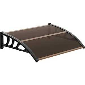 VINGLI Window Awning Door Canopy Exterior, Awnings for Doors Polycarbonate Cover Patio Door Awning Rain Snow Sunlight Protection Hollow Sheet (Brown Board & Black Bracket)