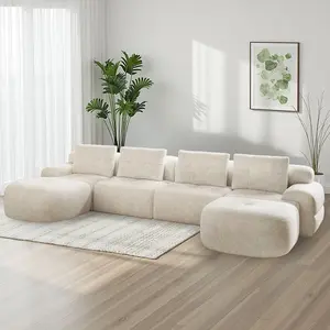[Summervibes - 2 PKGS] 112'' Modular Sectional Sofa Couch with Chaise, Full-Foam Structure, Compression Packaging Design, Woven Texture Upholstery, Oversized Modern Sofa for Living Room,Christmas Gifts for the Whole Family: Husband & Wife, Mom & Dad