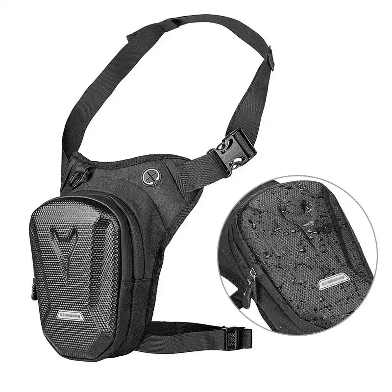 Unisex Waterproof Motorcycle Leg Bum Bag, EVA Polyester 20x14.5x8cm with Reflective Logo & Net Pocket, Lightweight Durable Side Pouch for Travel Essentials (Sports & Outdoor Accessory)