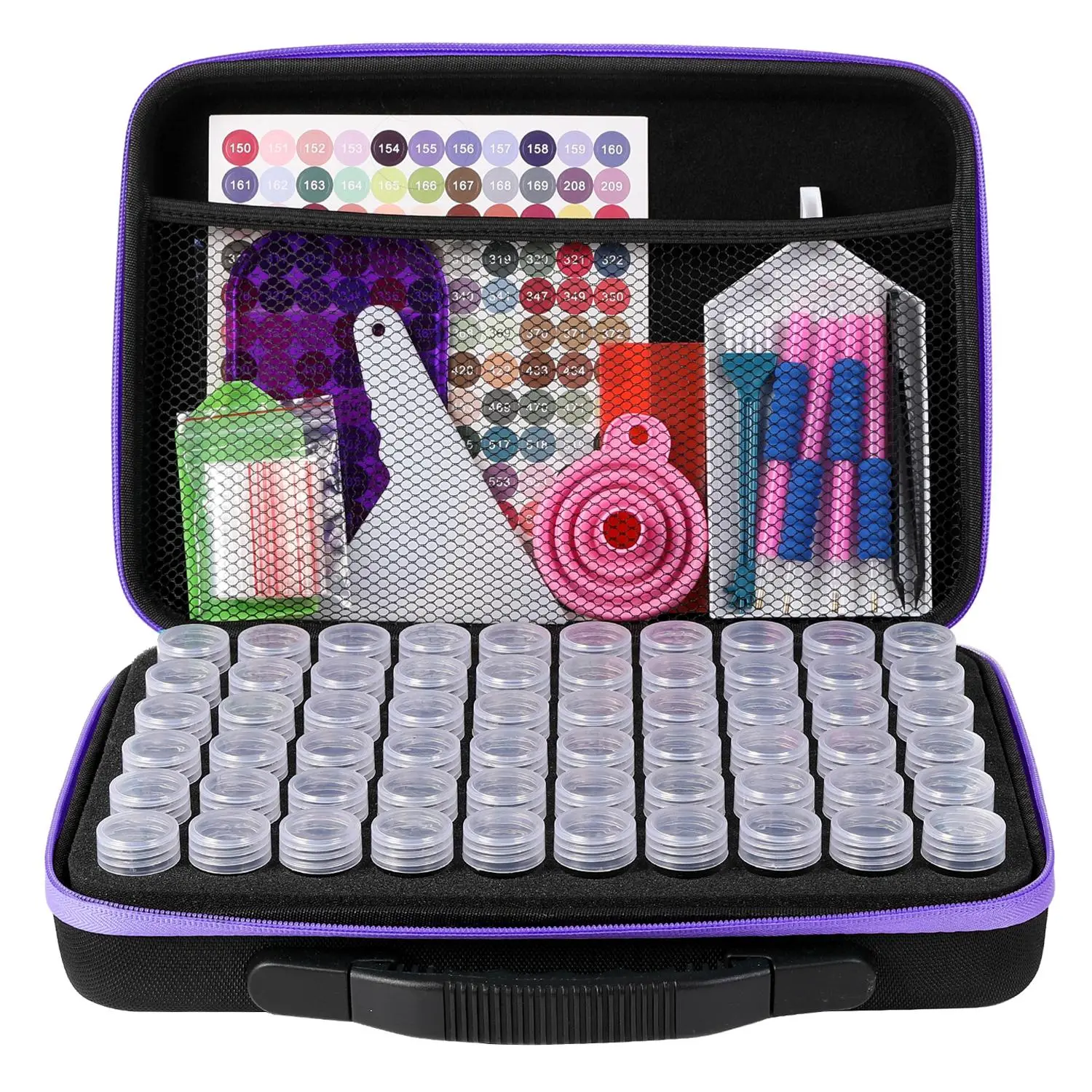60 Slot 5D Diamond Arts Painting Storage Container Craft Gift, 1 Set Portable Diamond Arts Painting Organizer Case for 5D Diamond Beads Jewelry Rings, Diamond Art Tools