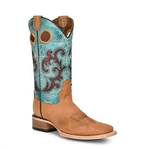 Circle G Women's Honey & Turquoise Inlay Embroidery Square Toe Boots