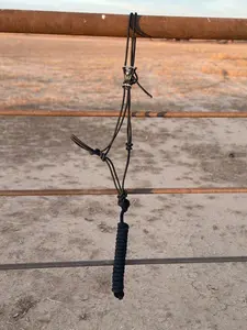 Black Easy Hook Rope Halter with 10' Coordinating Lead Rope - Standard Horse Size, Hand Tied in USA
