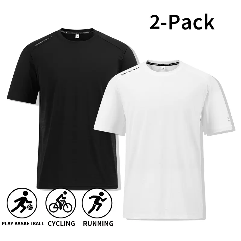 Men's Athletic T-Shirt 2-Pack, Quick-Dry Short Sleeve Crew Neck Fitness Apparel for Running & Workouts, Black and White Set, Fitted Cut, Machine Wash, Odor Resistant, Two-Pack