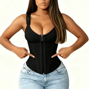 Faja Waist trainer Shapewear Corset for Women Tummy Control Sport Workout Body Shaper with 17 Bars Design Adjustable Shoulder strapless Straps Zipper Hooks Full-Figure Compression Shapewear for Gym Yoga Travel push bra outfits tank top women's clothes
