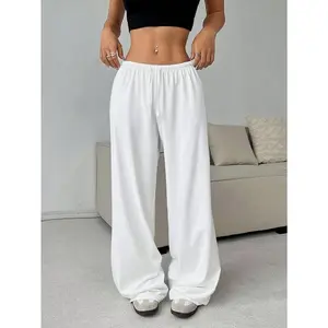 Soft & Comfortable Women’s Casual Sweatpants – Loose Fit with Drawstring Waist, Solid Color, Machine Washable, Baggy White Women’s Bottom