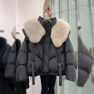 Women’s Winter Parka – New Fashion, Loose Fit, Thick Cotton, Faux Fur Collar, Hooded Short Down Cotton Jacket, Women’s Outerwear