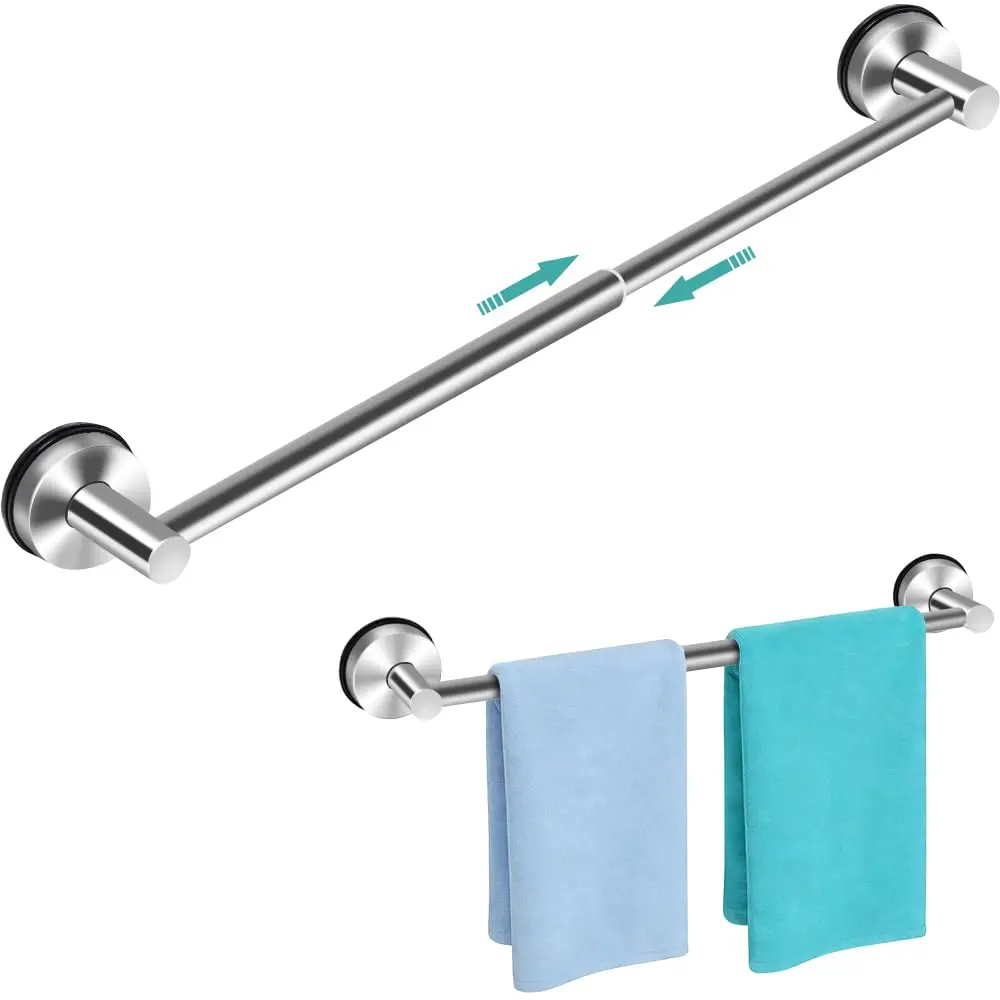 17 Inch Suction Towel Bar – Stainless Steel Hand Towel Rack for Bathroom & Kitchen, No-Drill Wall Mounted Towel Rail Holder, Brushed Finish Storage Hanger for Glass, Tile & Smooth Surfaces