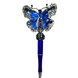 Fancy Beaded Pen with Blue Butterfly Topper - Writing Tool for Office and School Supplies