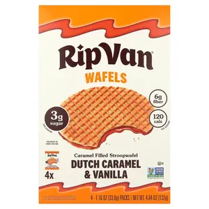 Rip Van Wafels Caramel Filled Stroopwafel, Dutch Caramel & Vanilla, 4 Packs, 1.16 oz (33 g) Each