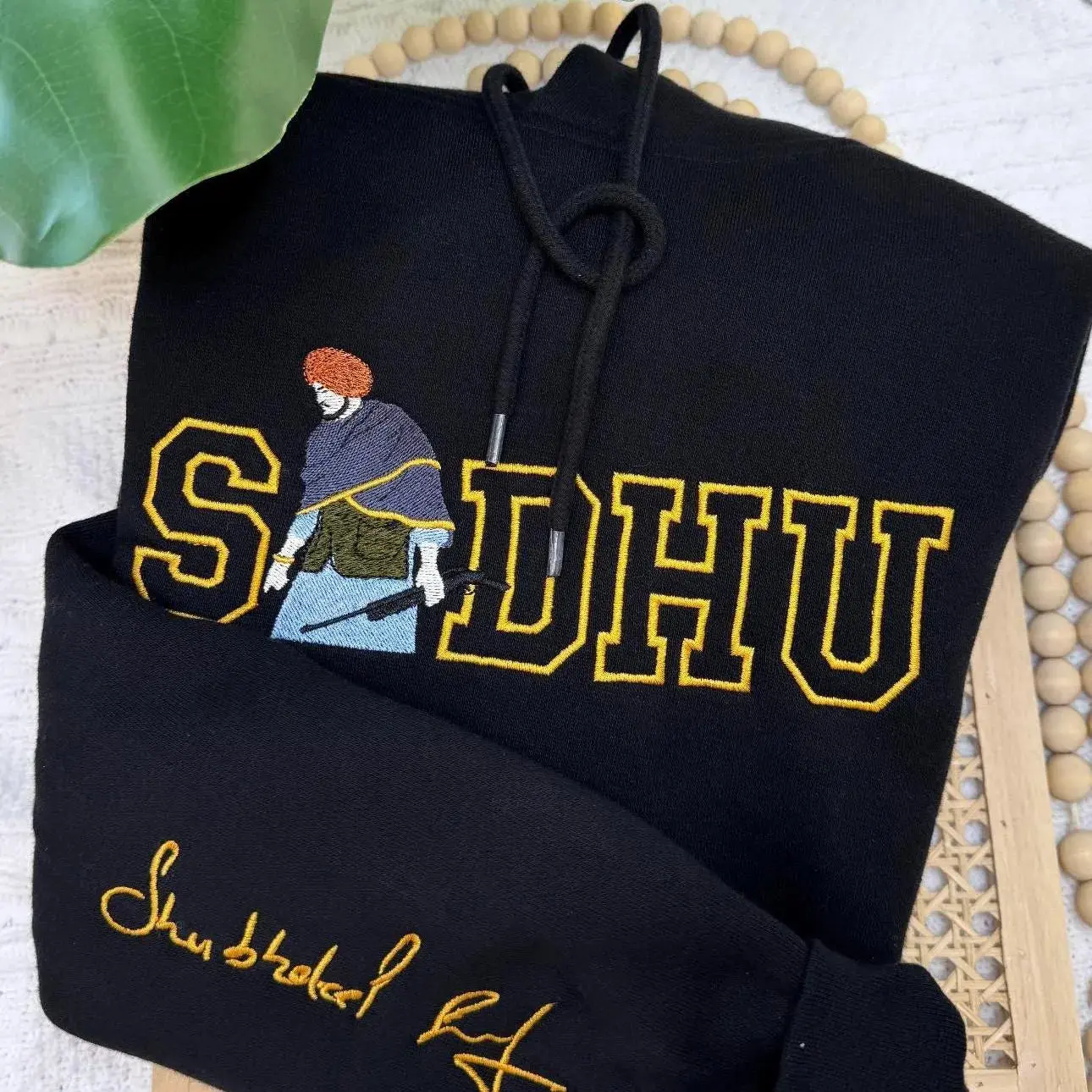 SIDHU Moosewala Hoodie Embroidered Sweatshirt Punjabi Legend with Shubhdeep Singh Sidhu Signature Embroidery, Casual Crewneck Pullover