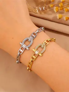 1 classic luxury 304 stainless steel pig nose horseshoe bracelet, unisex, daily fashionable item, perfect for daily use, perfect gift for friends and family, Rhinestone Bracelet