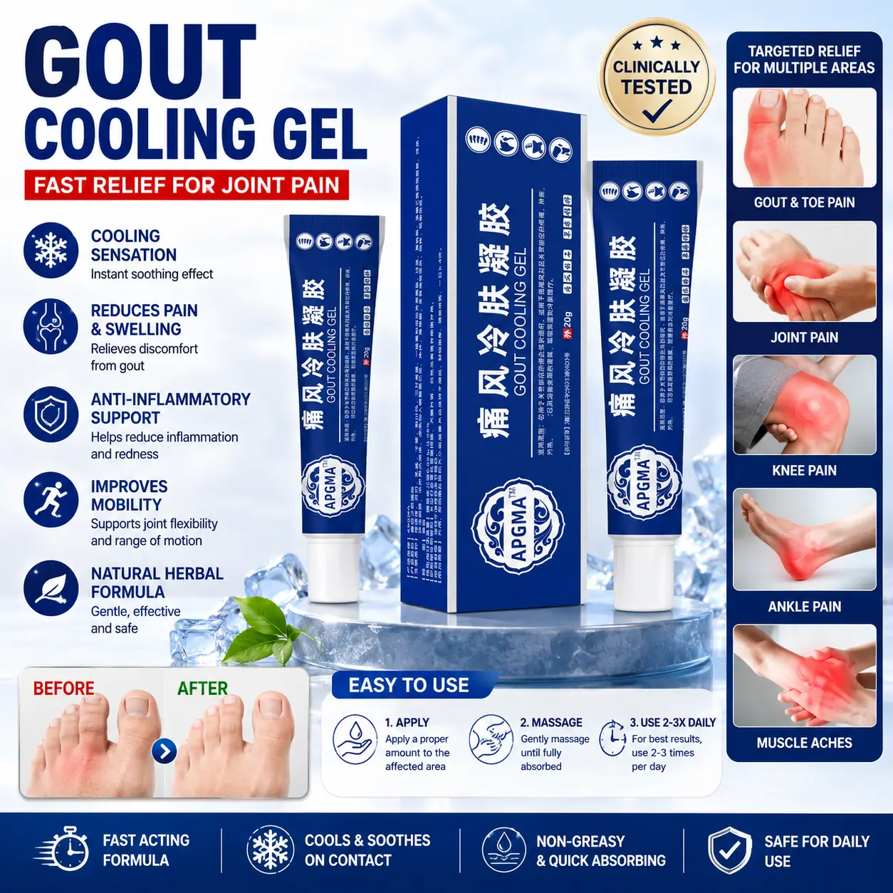 【Buy 1 Get 2 Free】Herbal Cooling Gel for Gout, NatruallyStrong Care Specific Cold Skin Compress Health CareGel, Pain Relief, Moisturizers Comfort