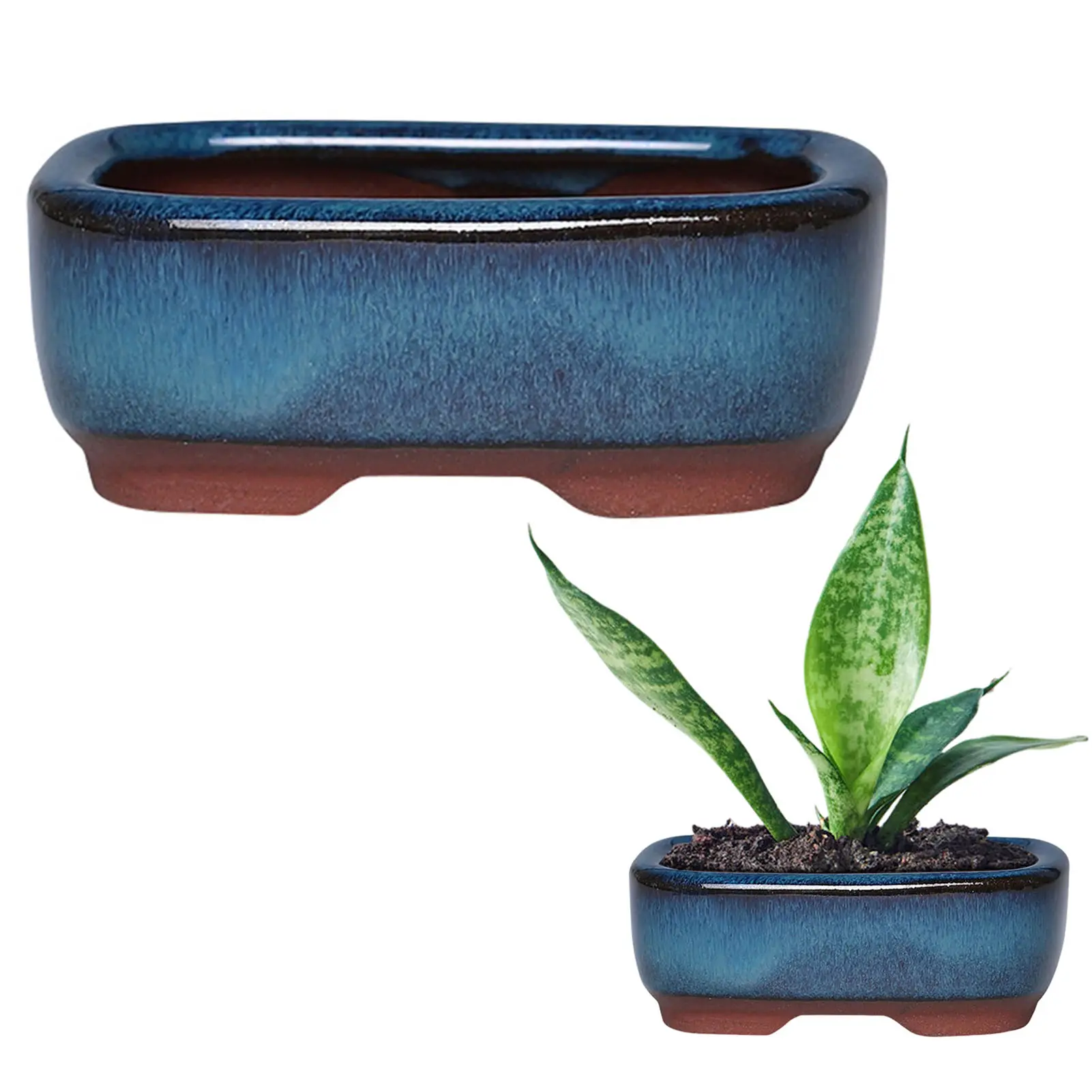 Small Rectangle Yixing Clay Planter Pots with Ventilation Holes - Ceramic Pottery Flower Pots with Clay Texture for Succulents, Seedlings, Bonsai - Indoor Outdoor Home Decor for Table, Desk, Windowsill, Clay Texture Flower Pots