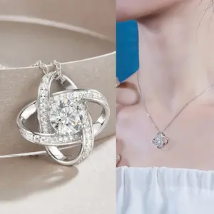 Interlocking Twist Pendant Necklace, Sparkling  Accent Statement Jewelry, Adjustable Chain Necklace for Women, Perfect for Everyday and Special Occasions