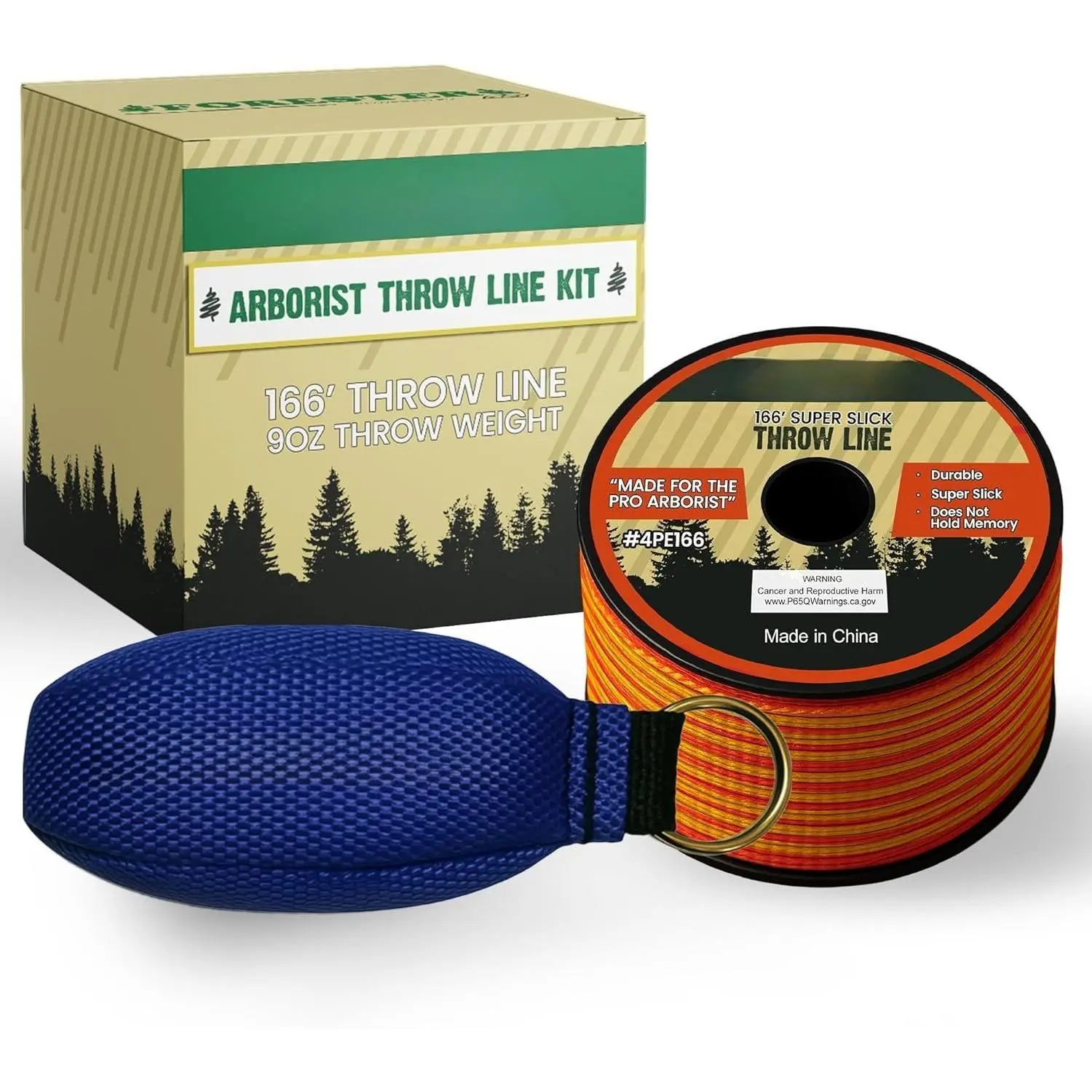Arborist Throw Line Kit | Throw Weight & 166ft Rope | Ultra Slick 100% Polyester Rope | Arborist Equipment for Tree Climbing